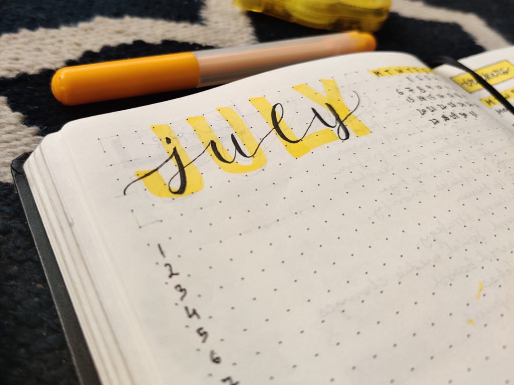 Title in monthly spread for bullet journal